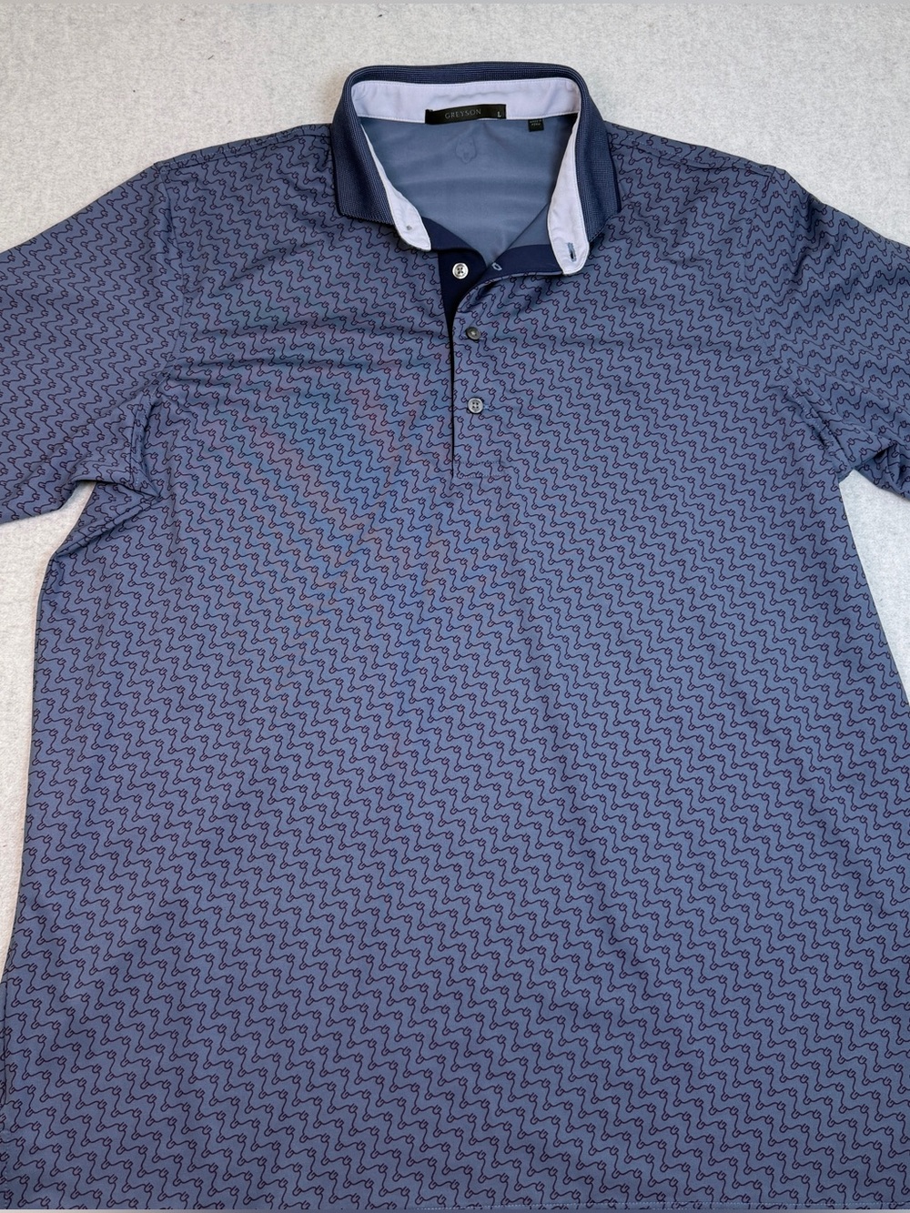 Greyson Navy Patterned Polo with Contrast Collar